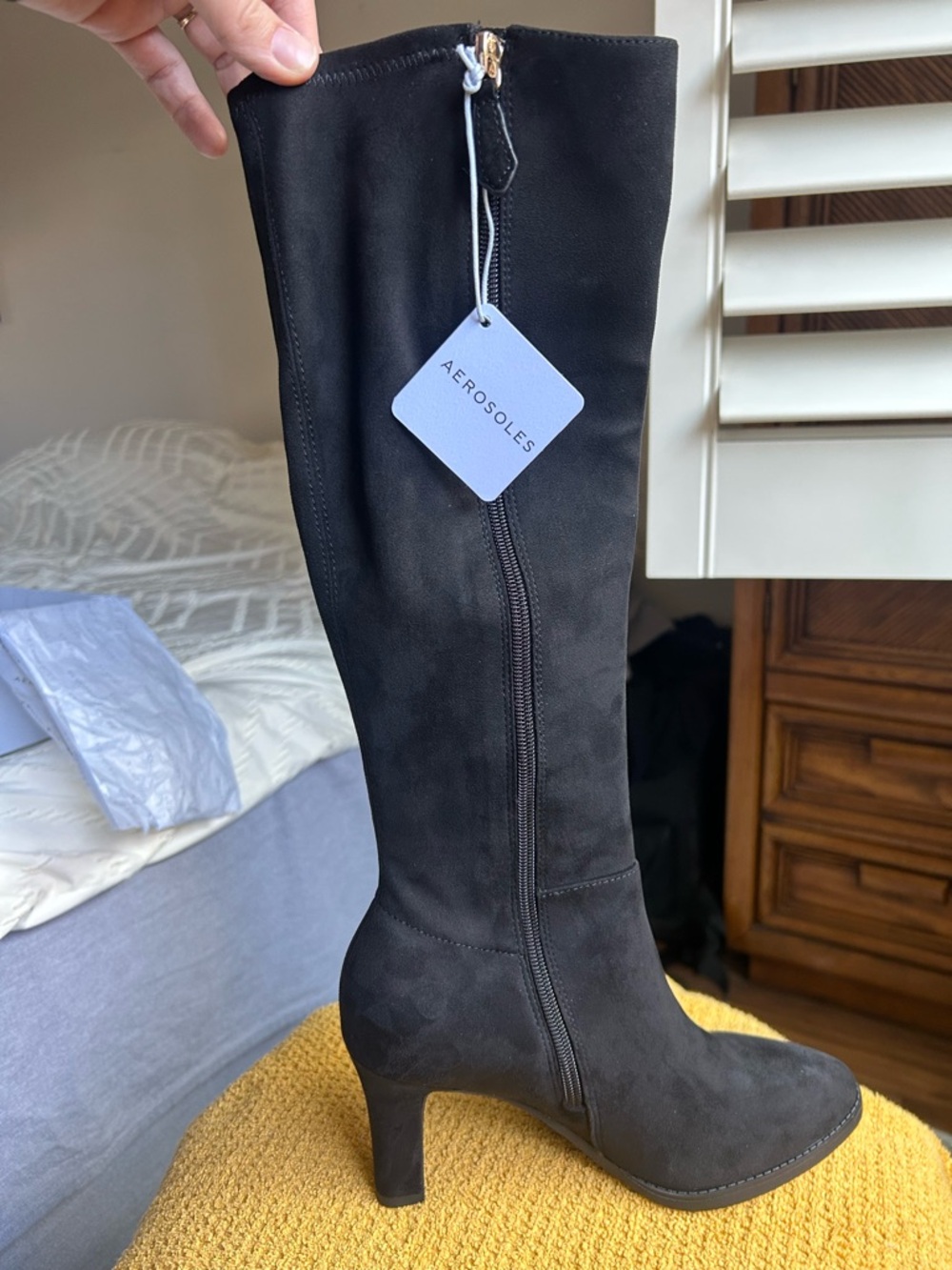 AEROSOLES Black Suede Over-the-Knee Block Heel Boots